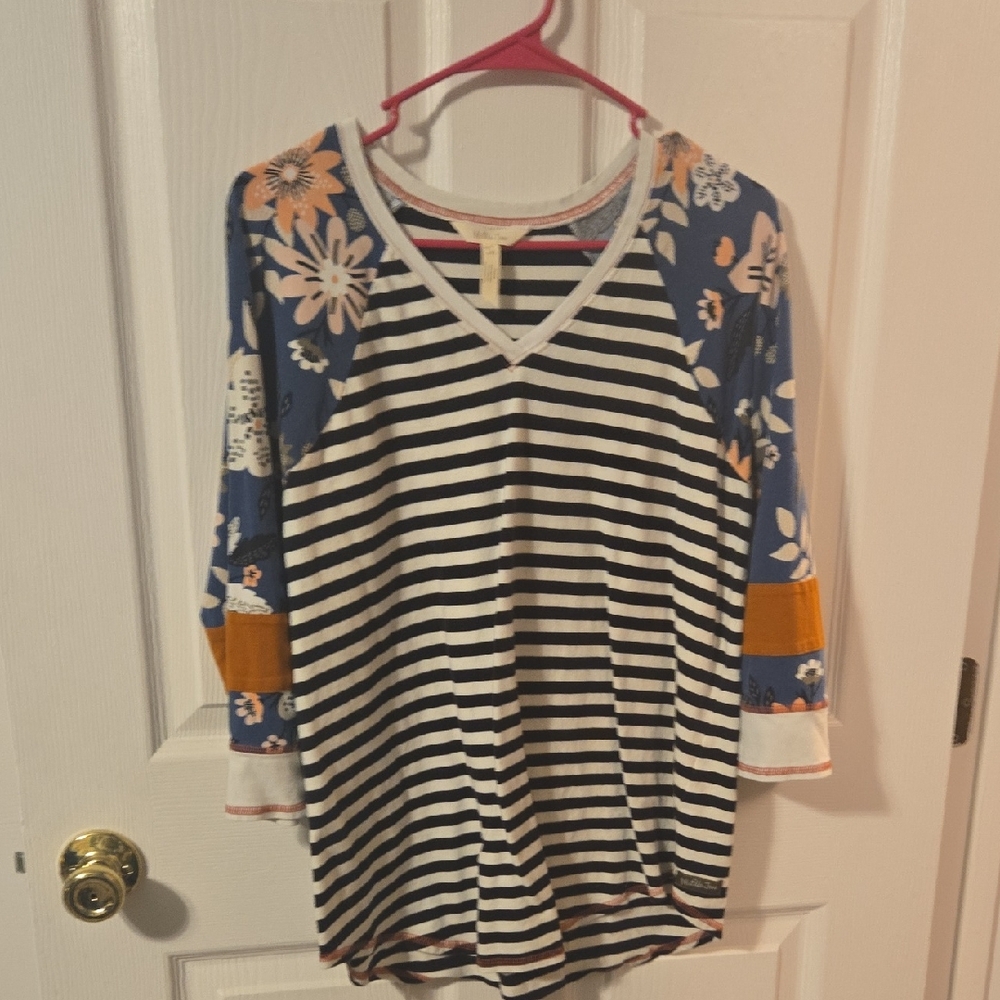Matilda Jane Blue Floral and Striped Long Sleeve Top